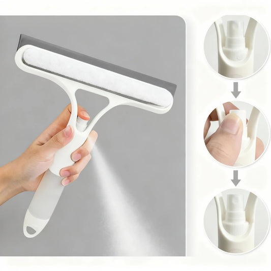 Limpiacristales 3 en 1, raspador, escurridor y estropajo con pulverizador, herramienta de limpieza multifuncional para el hogar, limpiador de parabrisas de coche, toallita ligera de microfibra de silicona