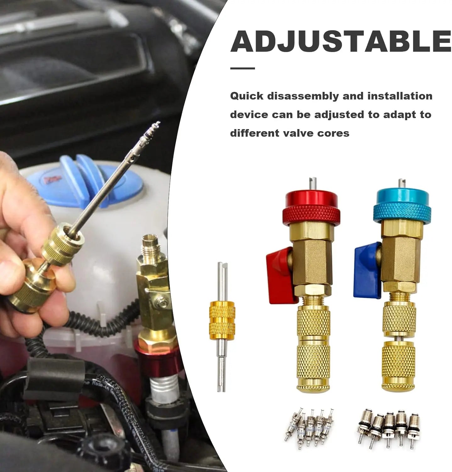 R134A Valve Core Remover Installer, High Low Pressure AC Valve Core Tool Kit for R134A Refrigerant System